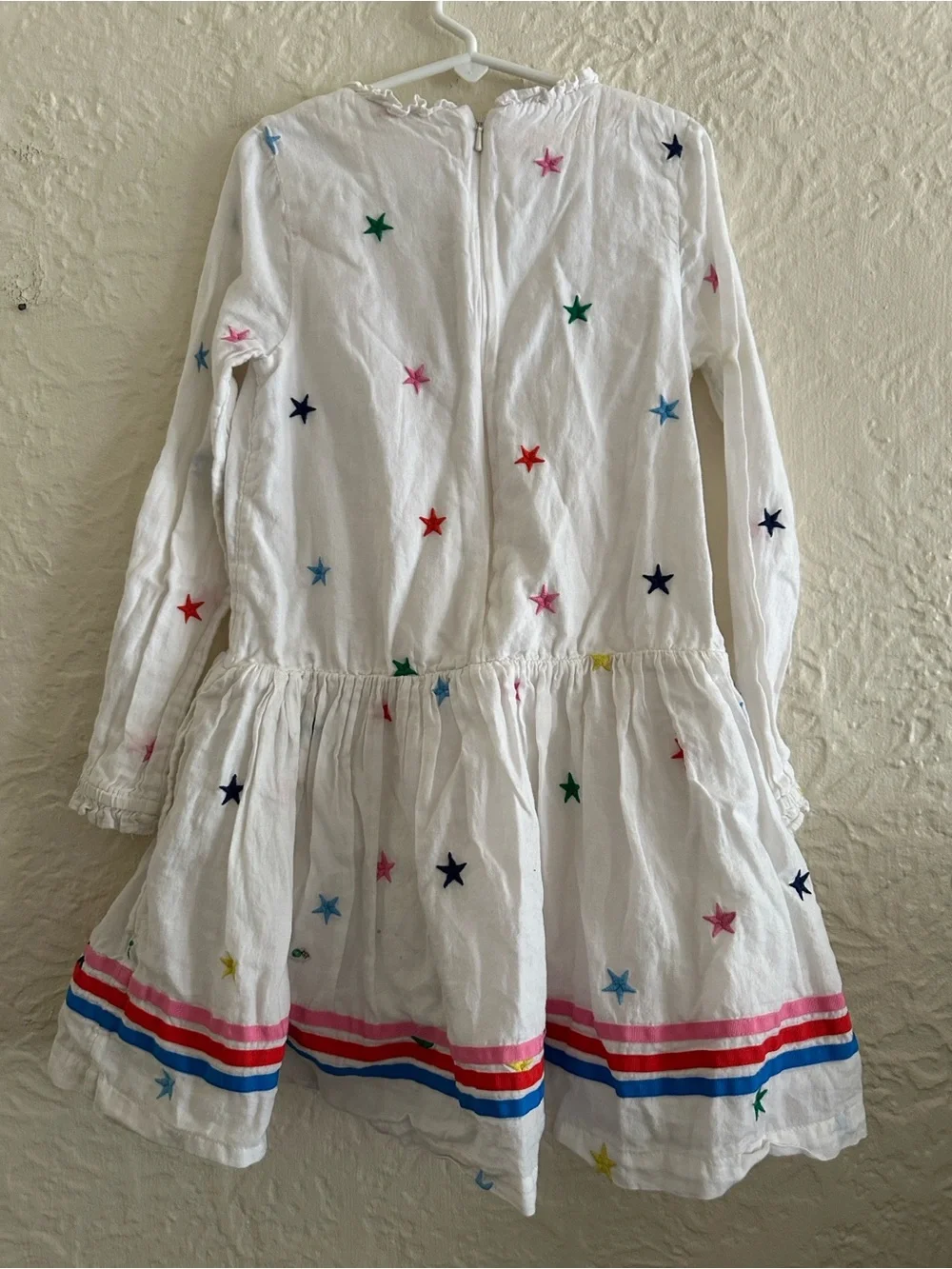 Boden White Multicolored Embroidered Stars Dress Kids Girls 7-8Y
